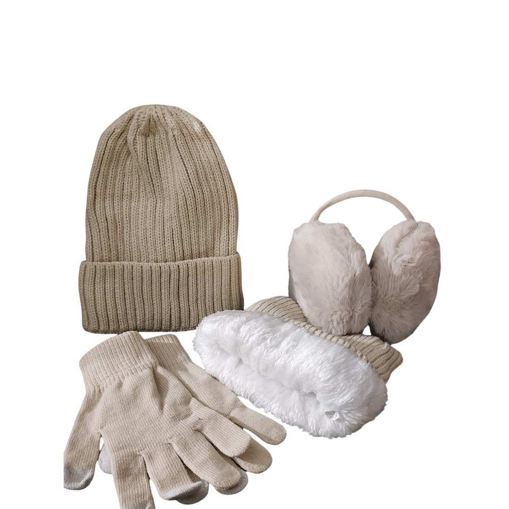 Beige Winter Accessory Set Beanie Neck Warmer Earmuffs Gloves Socks 5-Piece Set - Picture 2 of 4